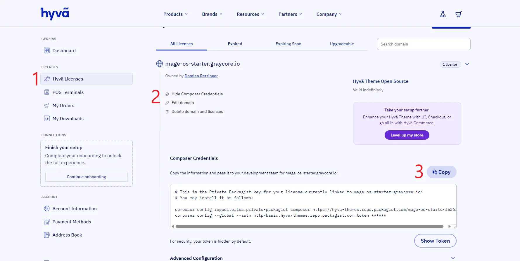 Composer commands from Hyvä dashboard