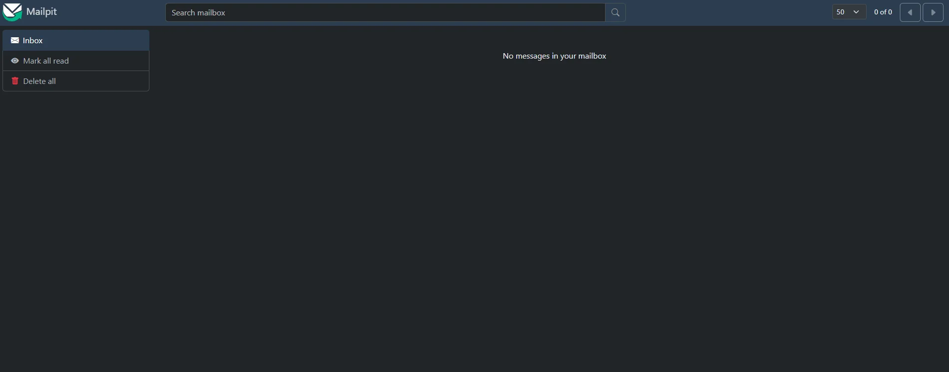 Mailpit inbox in the Codespace