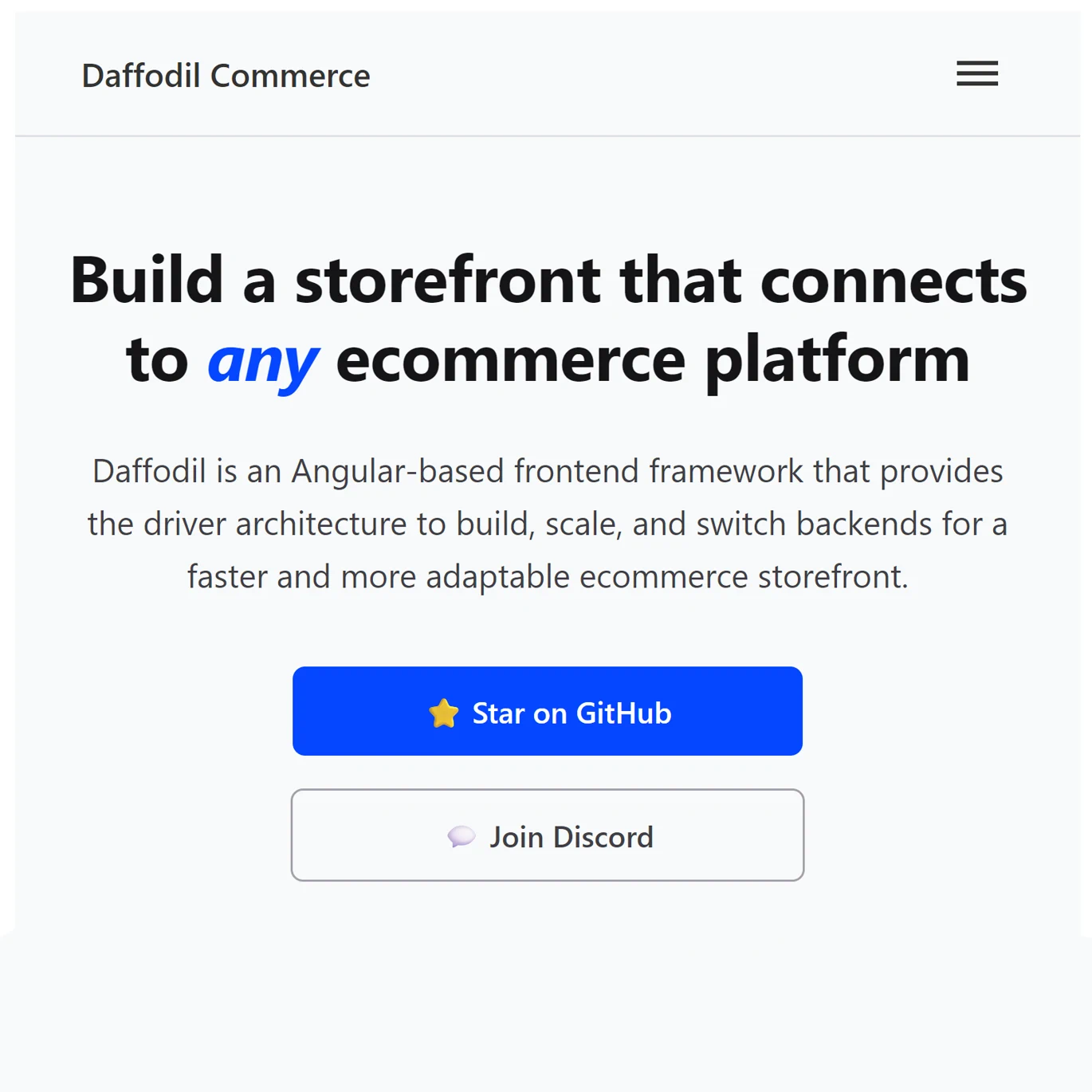 The Daffodil Commerce storefront homepage — the shop your customers will see.